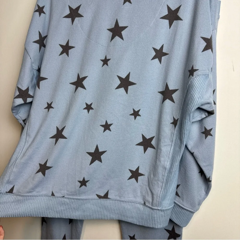 Cuddl Duds Pajama Set Sz Large Blue Star Print Sweatshirt Joggers